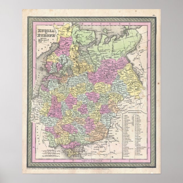 Vintage Map of Russia, 1853 Poster (Front)
