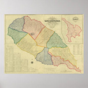 Vintage Map of Saint Kitts (1828) Poster
