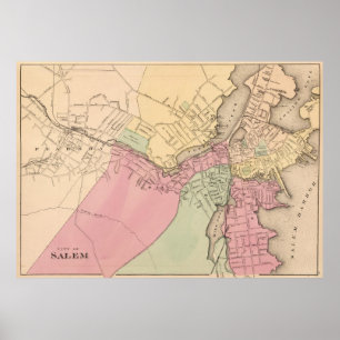 Vintage Map of Salem Massachusetts (1871) Poster