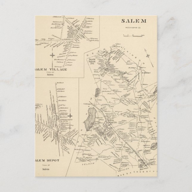 Vintage Map of Salem Massachusetts (1892) Postcard (Front)