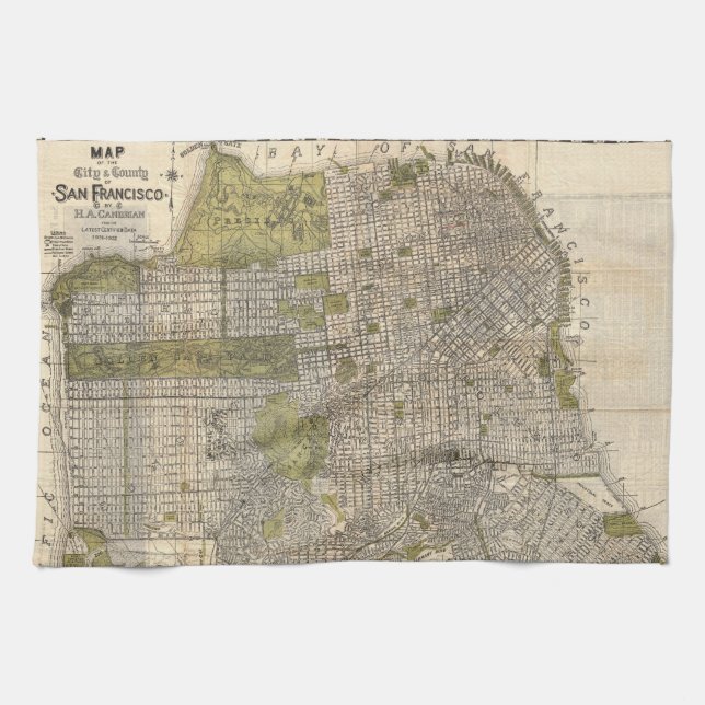 Vintage Map of San Francisco (1932) Kitchen Towel (Horizontal)