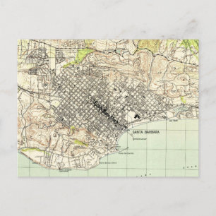 Vintage Map of Santa Barbara California (1944) Postcard