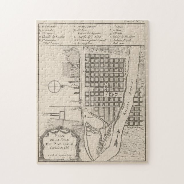 Vintage Map of Santiago Chile (1764) Jigsaw Puzzle (Vertical)