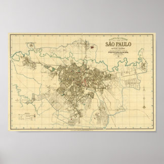 Vintage Map of Sao Paulo Brazil 1916 Poster