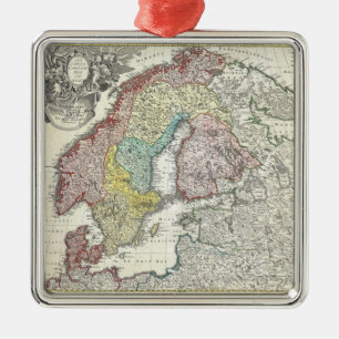 Vintage Map of Scandinavia (1730) Metal Ornament