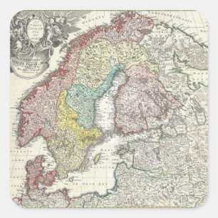 Vintage Map of Scandinavia (1730) Square Sticker