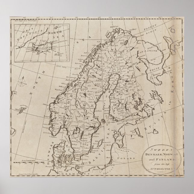 Vintage Map of Scandinavia (1800) Poster (Front)