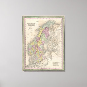 Vintage Map of Scandinavia (1850) Canvas Print