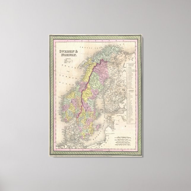 Vintage Map of Scandinavia (1850) Canvas Print (Front)