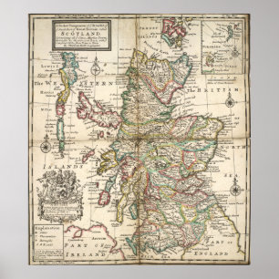 Vintage Map of Scotland (1718) Poster