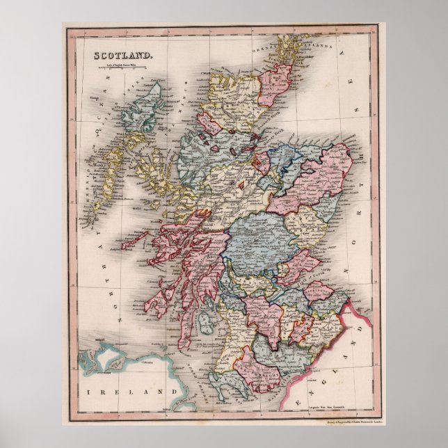 Vintage Map of Scotland (1832) Poster (Front)