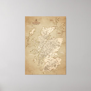 Vintage Map Of Scotland Canvas Print