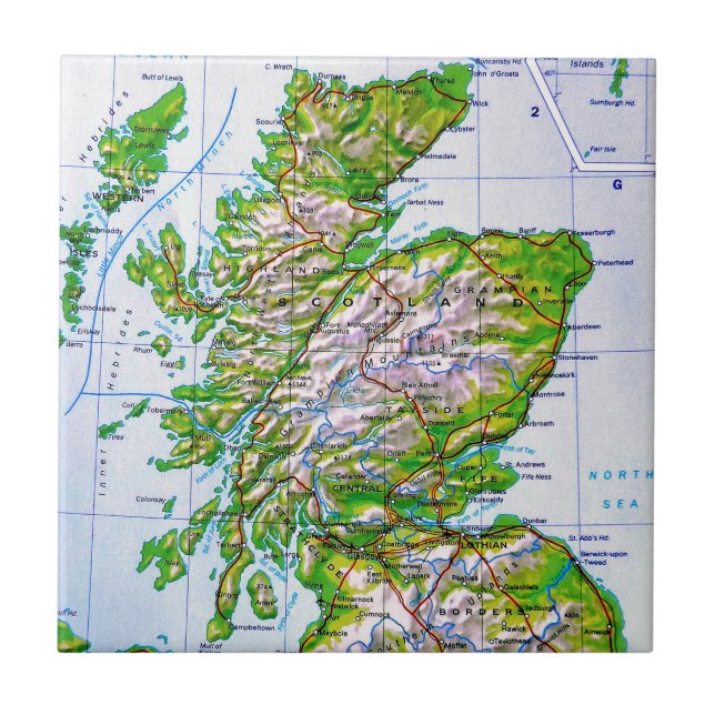 Vintage Map of Scotland Orkney Islands Tile (Front)