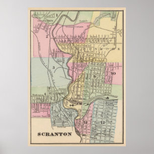 Vintage Map of Scranton PA (1890) Poster