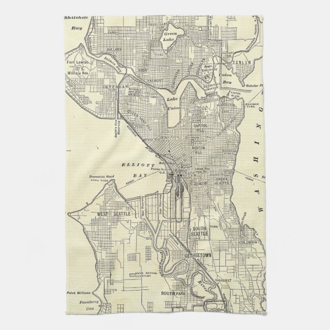 Vintage Map of Seattle (1914) Kitchen Towel (Vertical)