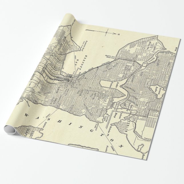 Vintage Map of Seattle (1914) Wrapping Paper (Unrolled)