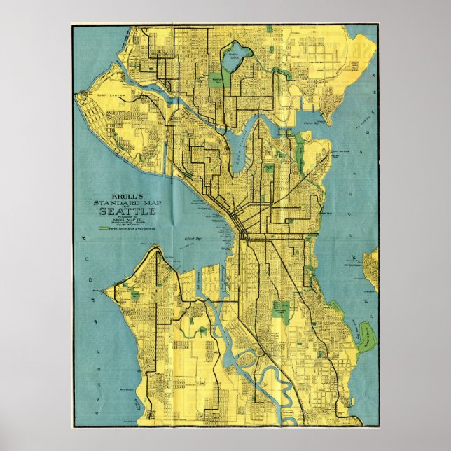 Vintage Map of Seattle Washington (1914) Poster (Front)