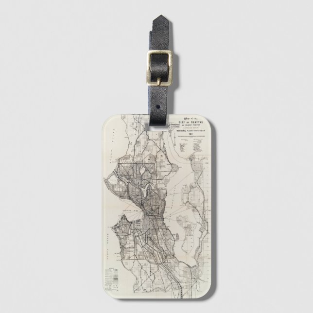 Vintage Map of Seattle Washington Luggage Tag (Front Vertical)