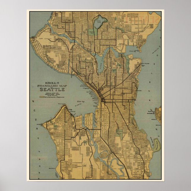Vintage Map of Seattle Washington Poster (Front)