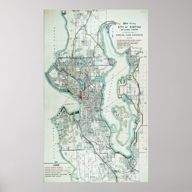 Vintage Map of Seattle Washington Poster (Front)