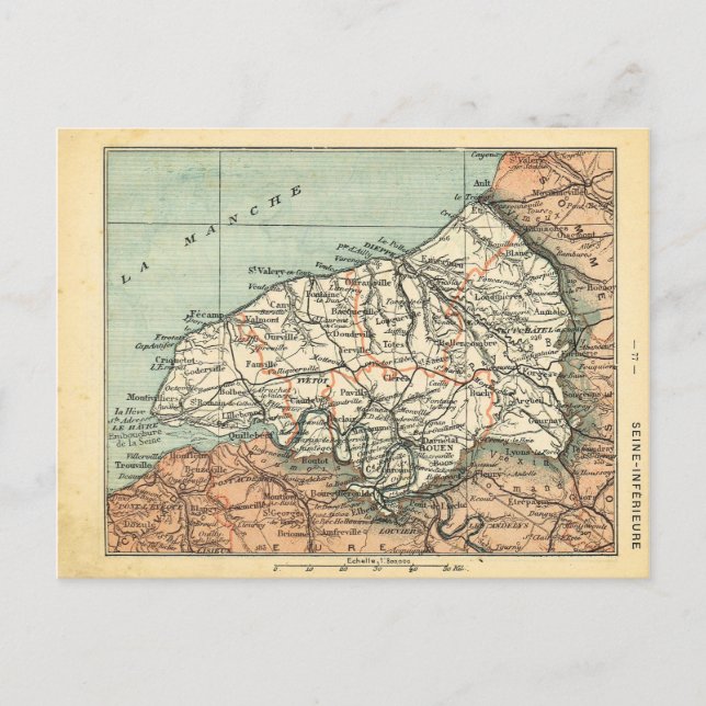 Vintage map of Seine, France Postcard (Front)