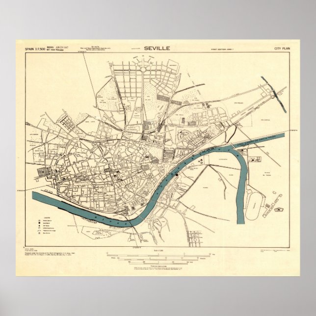 Vintage Map of Seville Spain (1943) Poster (Front)