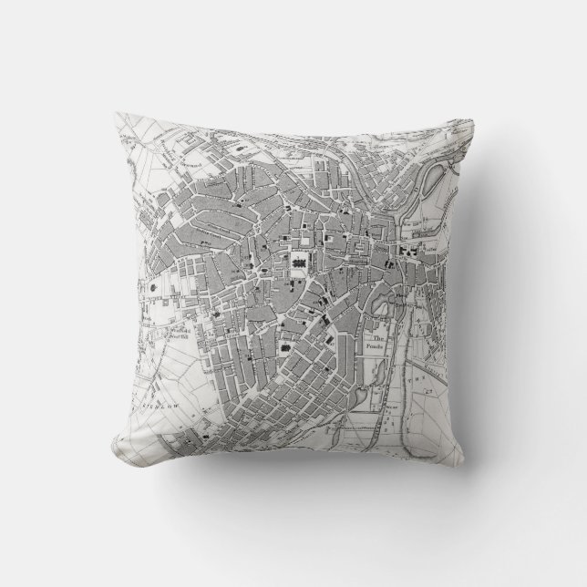 Vintage Map of Sheffield England (1823) Throw Pillow (Front)