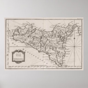 Vintage Map of Sicily Italy (1764) Poster