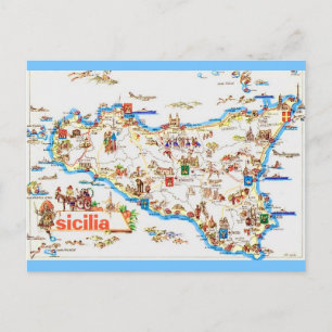 Vintage Map of Sicily Postcard