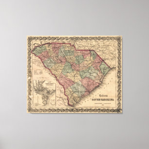 Vintage Map of South Carolina (1865) Canvas Print