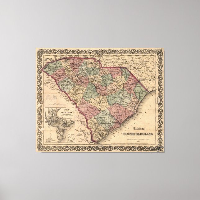 Vintage Map of South Carolina (1865) Canvas Print (Front)