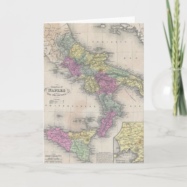 Vintage Map of Southern Italy (1853) Card (Front)
