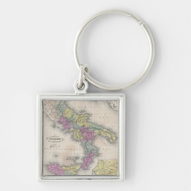 Vintage Map of Southern Italy (1853) Keychain (Front)