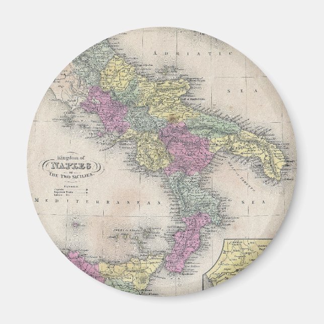 Vintage Map of Southern Italy (1853) Magnet (Front)