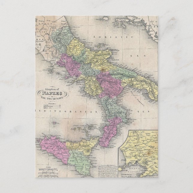 Vintage Map of Southern Italy (1853) Postcard (Front)
