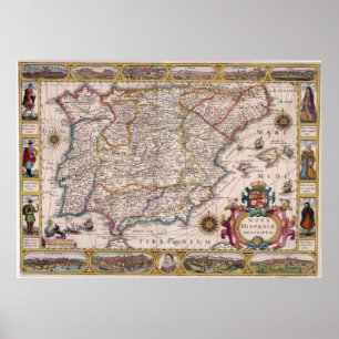 Vintage Map of Spain (1610) Poster