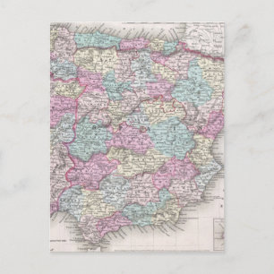 Vintage Map of Spain (1855) Postcard