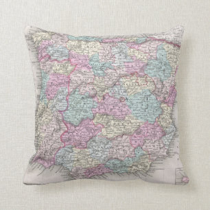 Vintage Map of Spain (1855) Throw Pillow