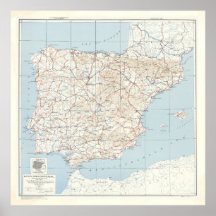 Vintage Map of Spain & Portugal (1943) Poster