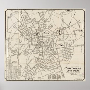 Vintage Map of Spartanburg SC (1918) Poster