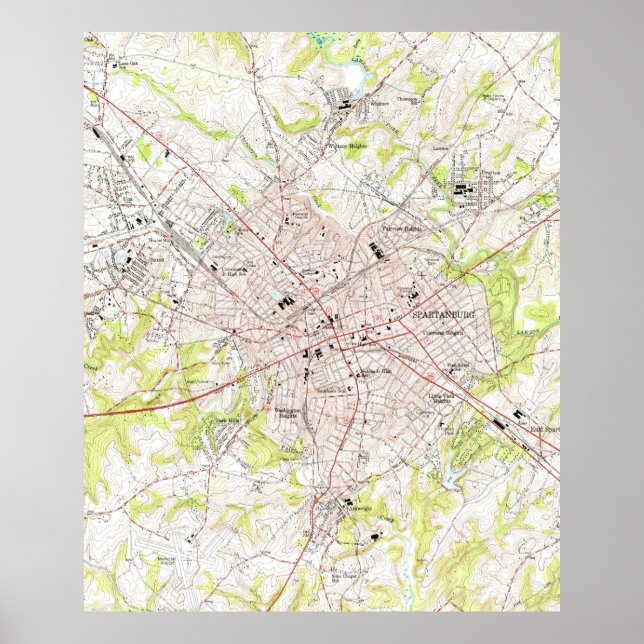 Vintage Map of Spartanburg South Carolina (1949) Poster (Front)