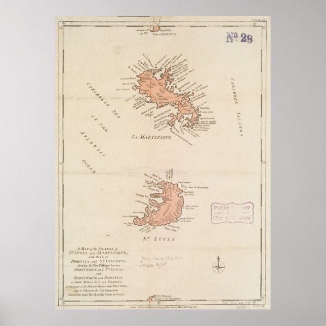 Vintage Map of St Lucia & Martinique (1781) Poster (Front)