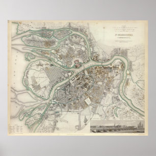 Vintage Map of St Petersburg Russia (1834) Poster