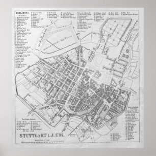 Vintage Map of Stuttgart Germany (1794) Poster
