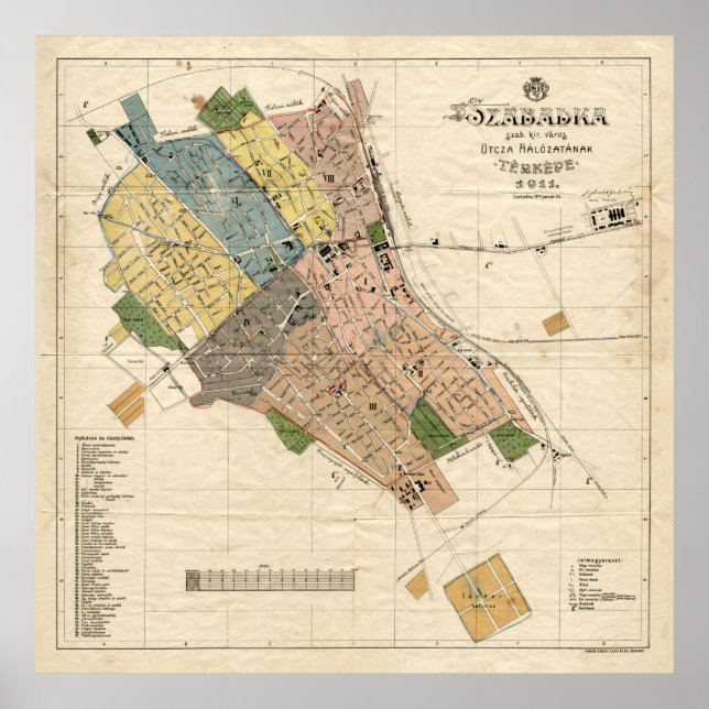 Vintage Map of Subotica Serbia (1911) Poster (Front)
