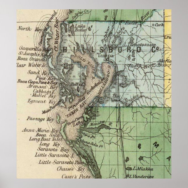 Vintage Map of Tampa Florida (1870) Poster (Front)