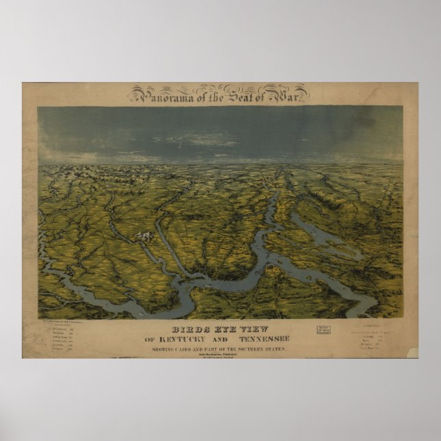 Vintage Map of Tennessee & Kentucky (1862) Poster (Front)