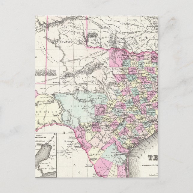 Vintage Map of Texas (1855) Postcard (Front)