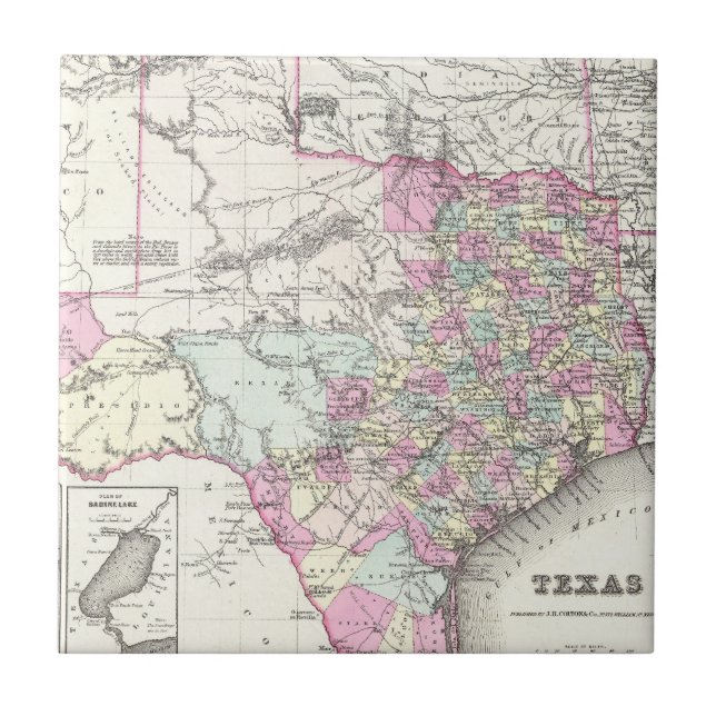Vintage Map of Texas (1855) Tile (Front)