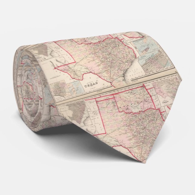 Vintage Map of Texas and Oklahoma (1876) Tie (Rolled)